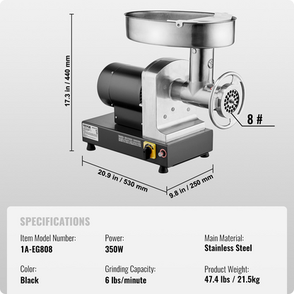 Commercial Electric Meat Grinder 6 Lbs/Min Sausage Stuffer Maker Kitchen