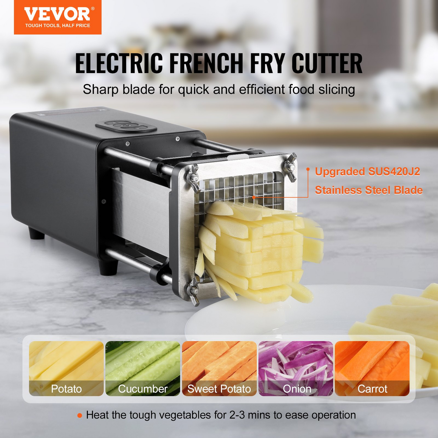 VEVOR Electric French Fry Cutter Stainless Steel Potato Vegetable Slicer Chopper