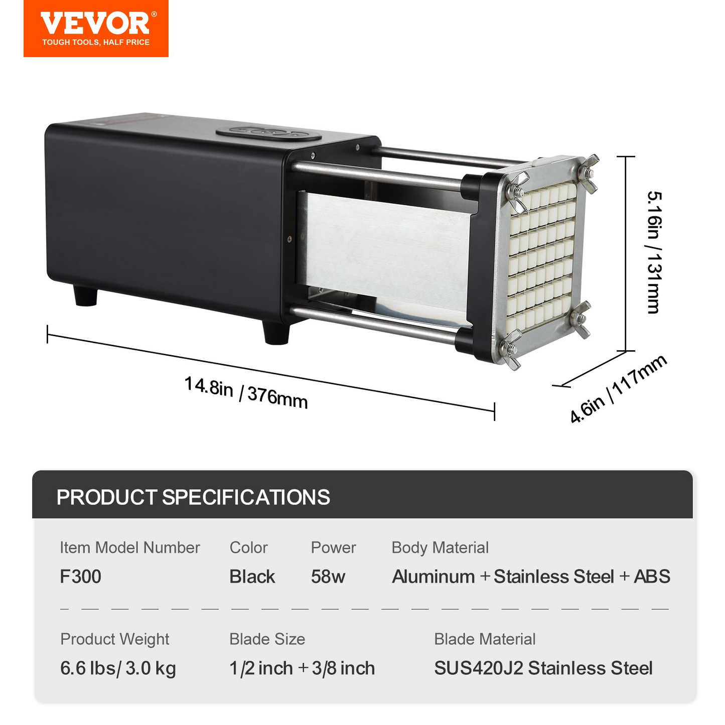 VEVOR Electric French Fry Cutter Stainless Steel Potato Vegetable Slicer Chopper