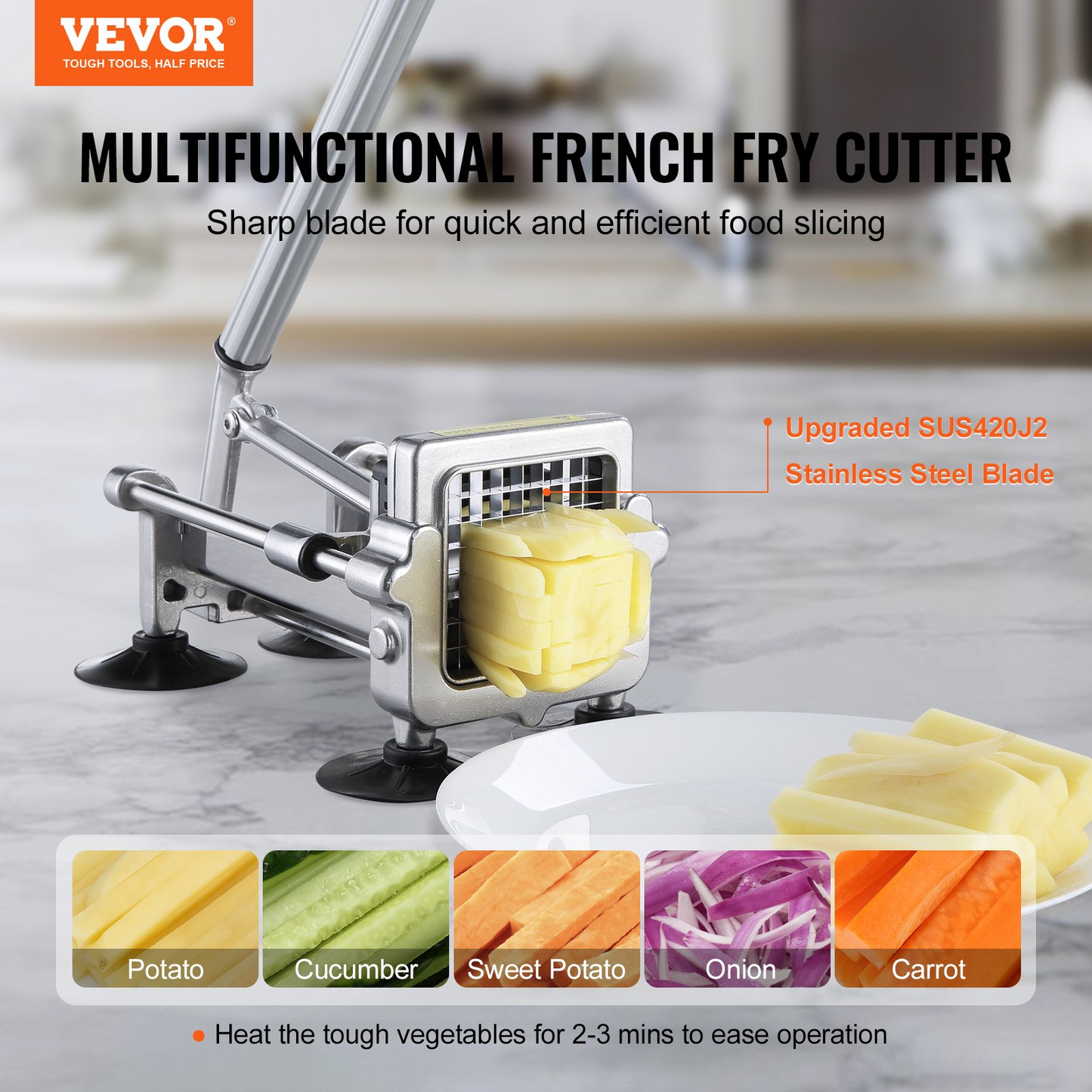 French Fry Cutter Stainless Steel Potato Vegetable Slicer Chopper 2 Blades