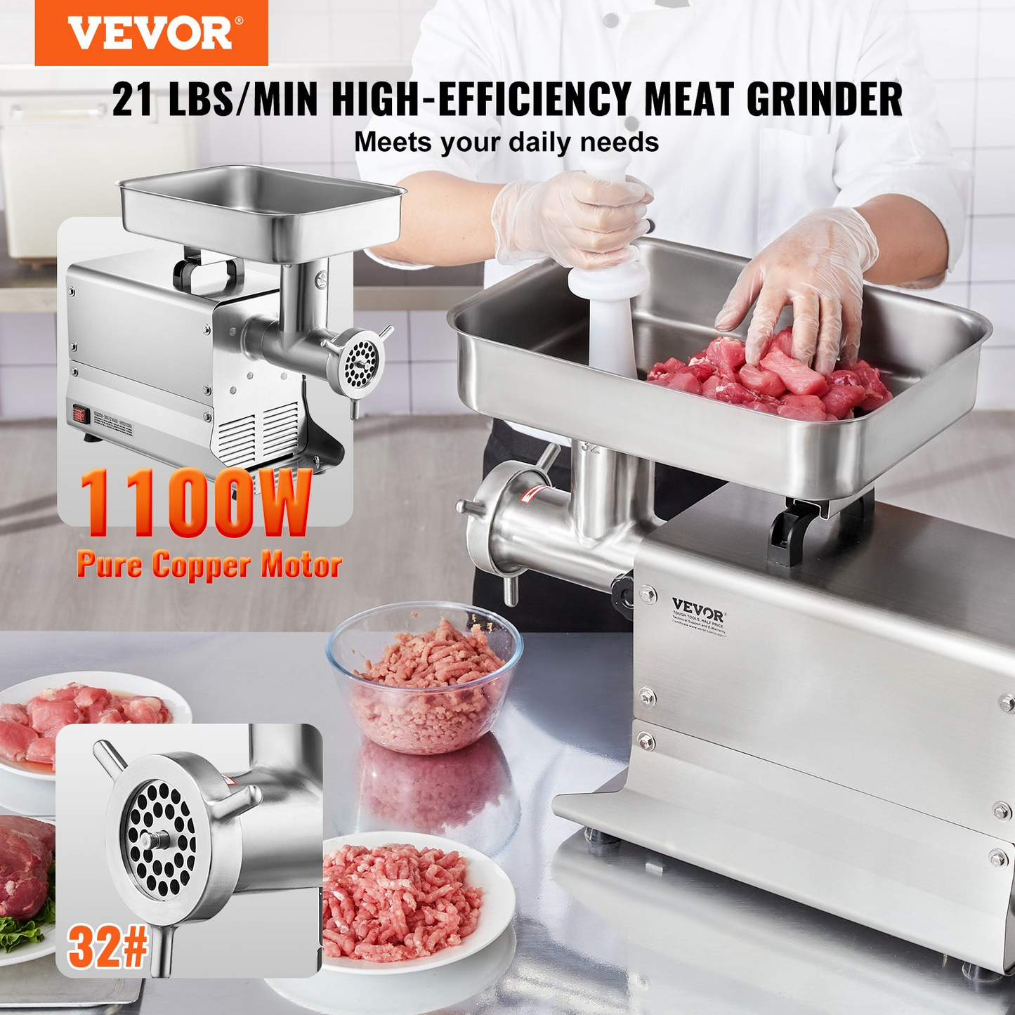 Commercial Electric Meat Grinder 21 Lbs/Min Sausage Stuffer Maker Kitchen