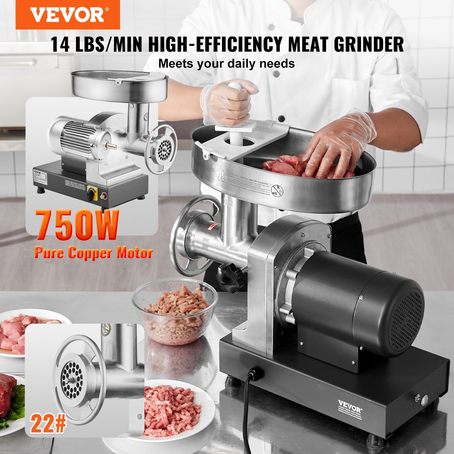 Commercial Electric Meat Grinder 14 Lbs/Min Sausage Stuffer Maker Kitchen