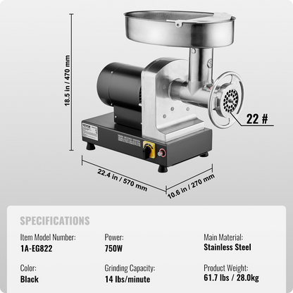 Commercial Electric Meat Grinder 14 Lbs/Min Sausage Stuffer Maker Kitchen