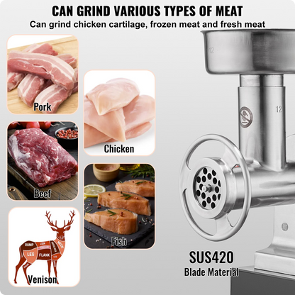 Commercial Electric Meat Grinder 9 Lbs/Min Sausage Stuffer Maker Kitchen