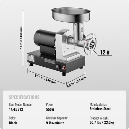 Commercial Electric Meat Grinder 9 Lbs/Min Sausage Stuffer Maker Kitchen