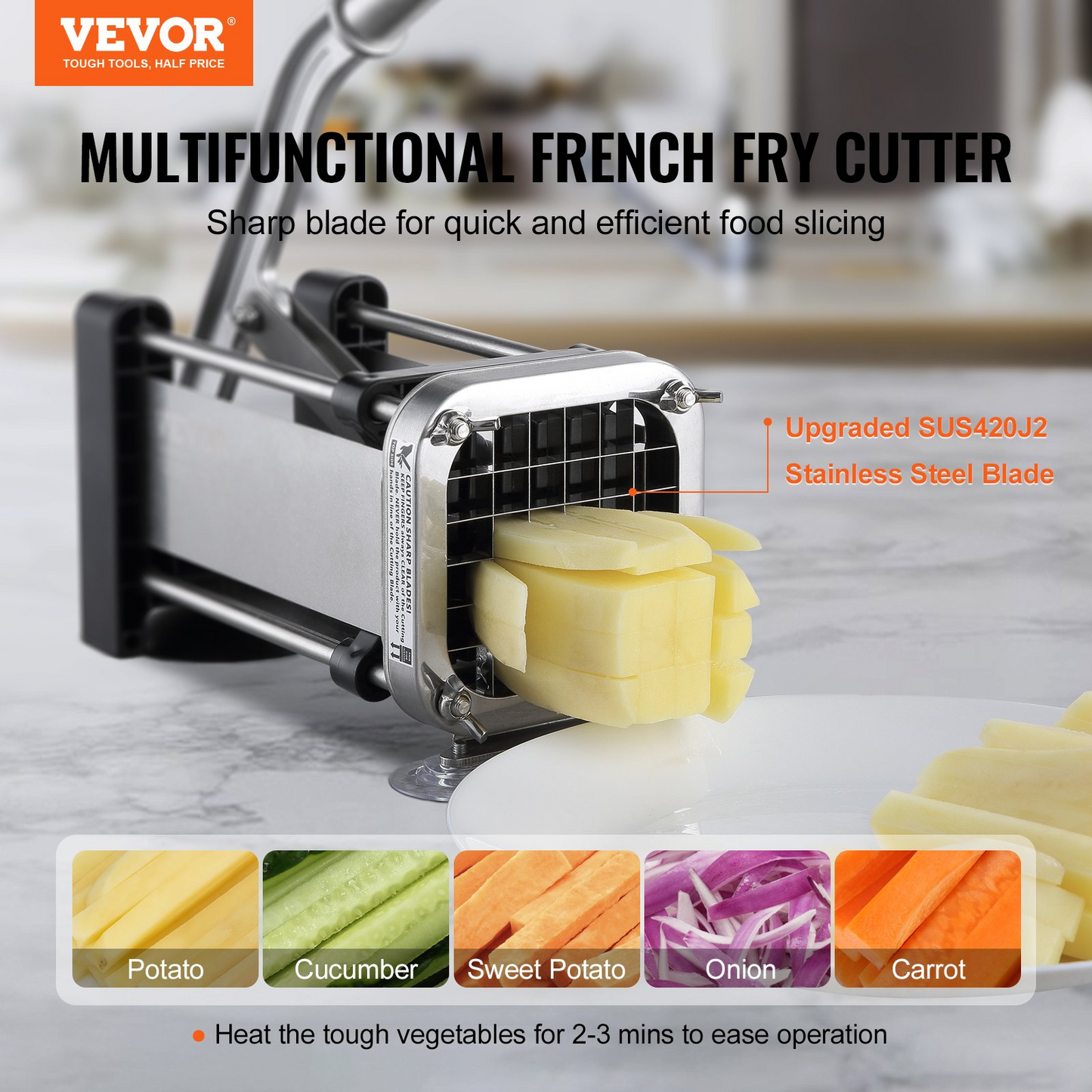 VEVOR French Fry Cutter Stainless Steel Potato Vegetable Slicer Chopper 2 Blades