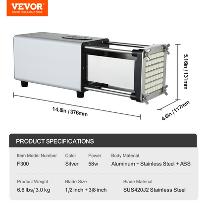 VEVOR Electric French Fry Cutter Stainless Steel Potato Vegetable Slicer Chopper