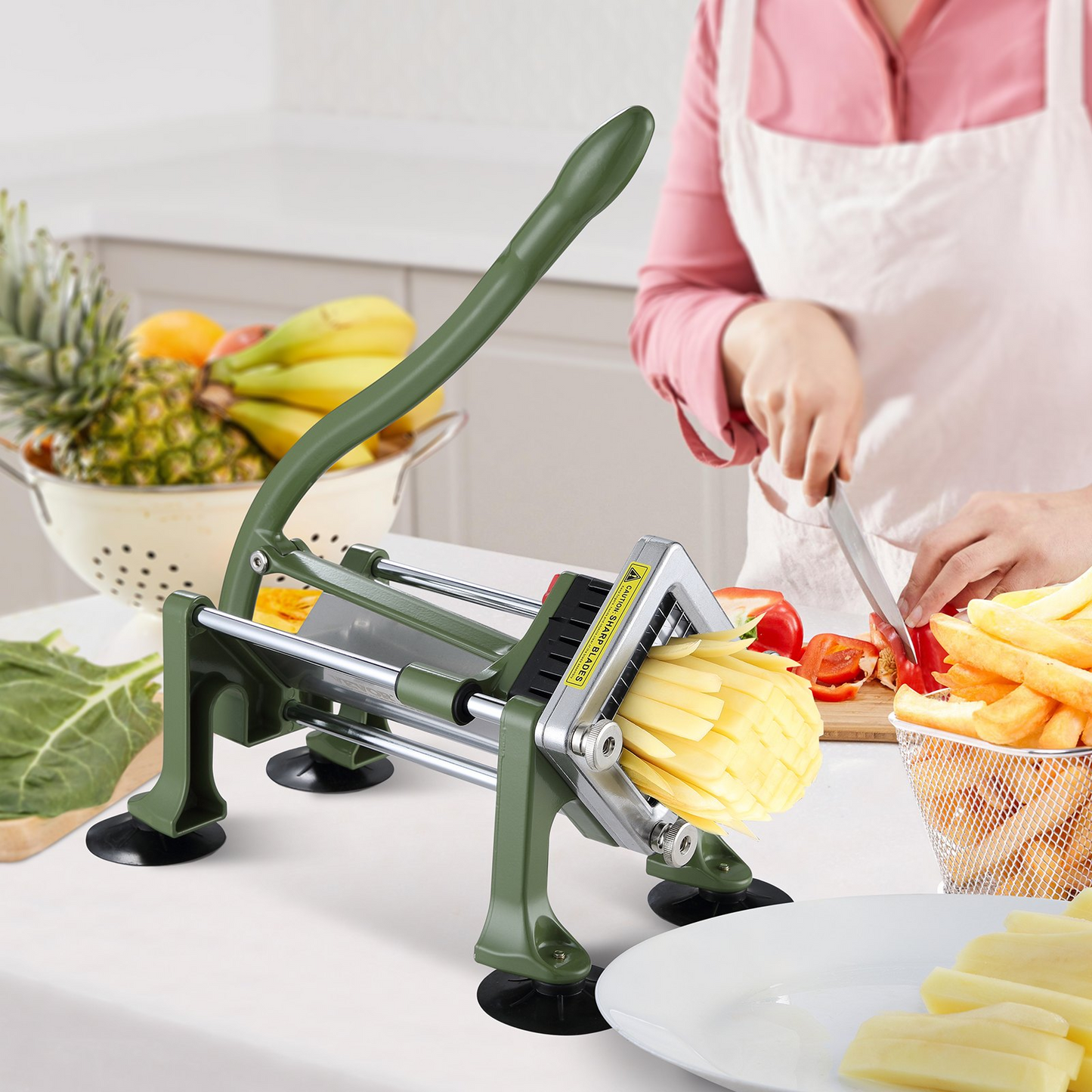 French Fry Cutter Stainless Steel Potato Vegetable Slicer Chopper w/ Blade