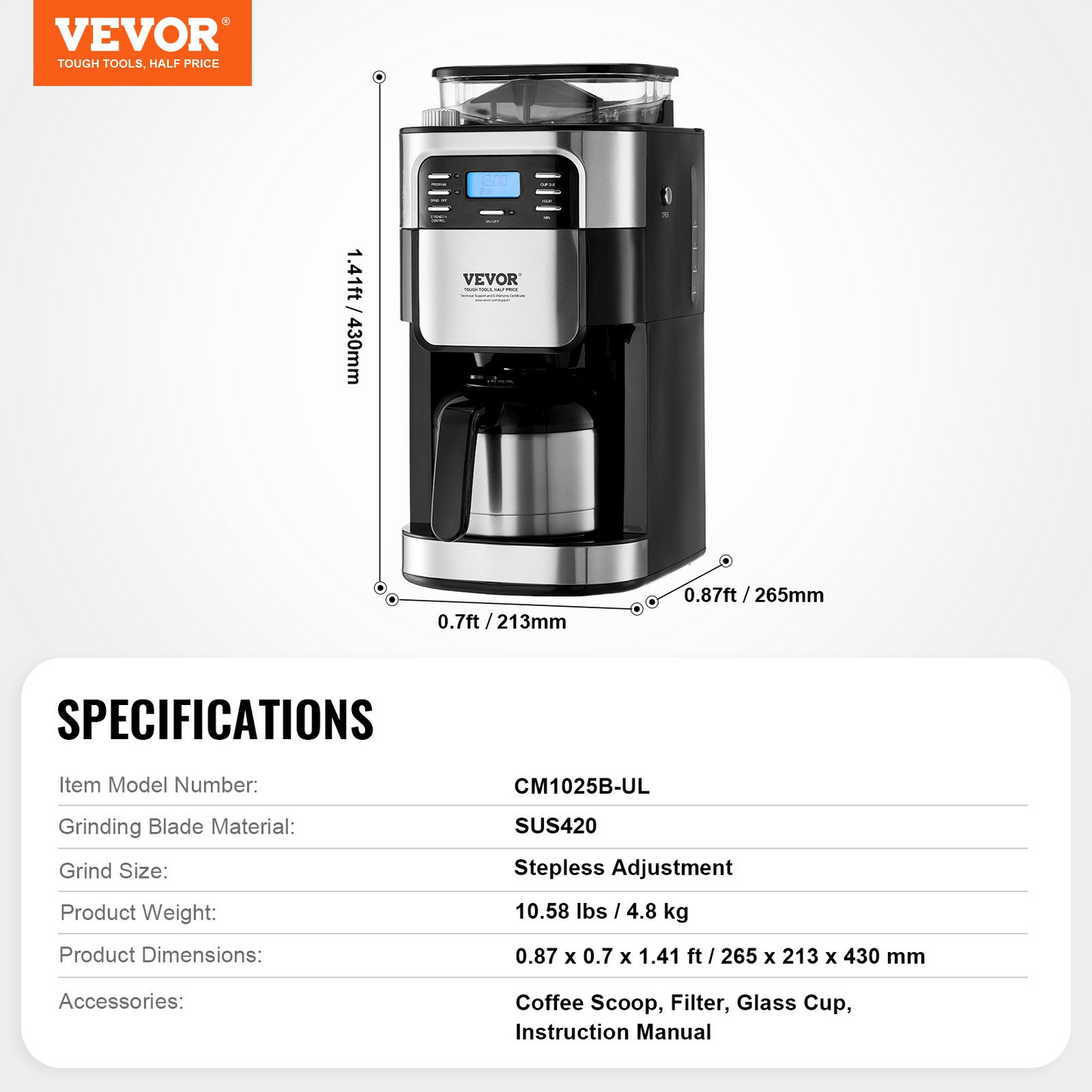 VEVOR 8-Cup Coffee Maker Drip Coffee Machine with 24-Hour Timer for Auto Brew