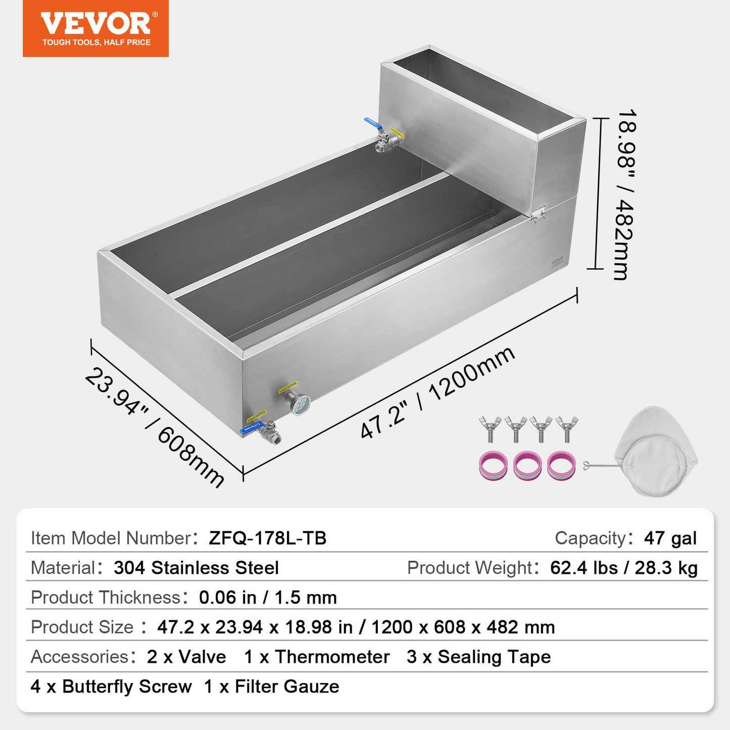 VEVOR Maple Syrup Evaporator Pan 304 Stainless Steel with Valves and Thermometer