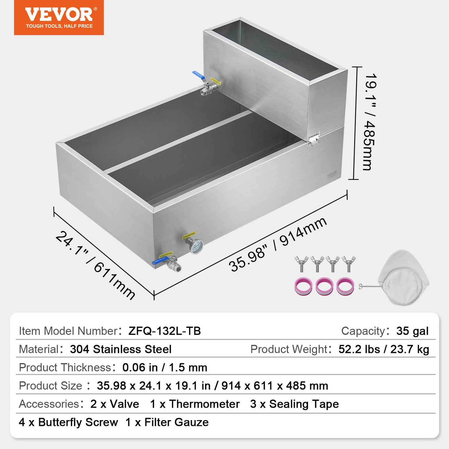 VEVOR Maple Syrup Evaporator Pan 304 Stainless Steel with Valves and Thermometer