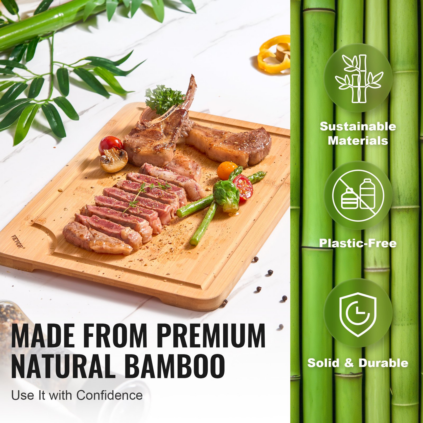 Bamboo Cutting Board Premium Versatile Cut Board with Built-in Handle