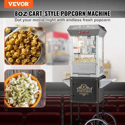 VEVOR Popcorn Popper Machine with Cart  Popcorn Maker 850W 8 Oz 48 Cups Black