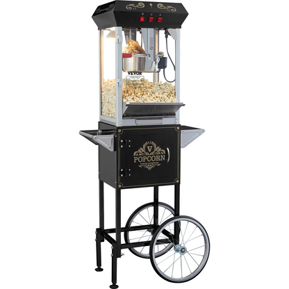 VEVOR Popcorn Popper Machine with Cart  Popcorn Maker 850W 8 Oz 48 Cups Black