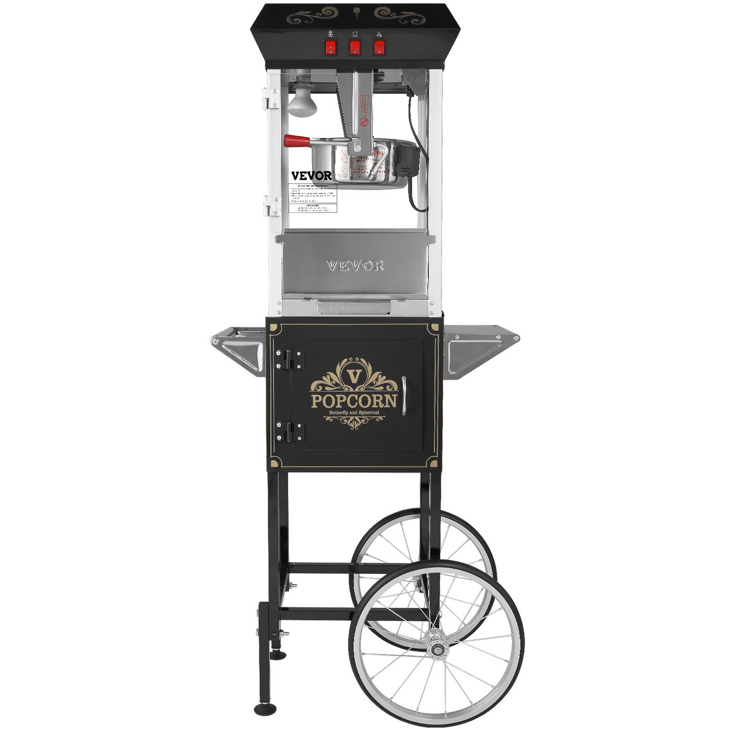 VEVOR Popcorn Popper Machine with Cart  Popcorn Maker 850W 8 Oz 48 Cups Black