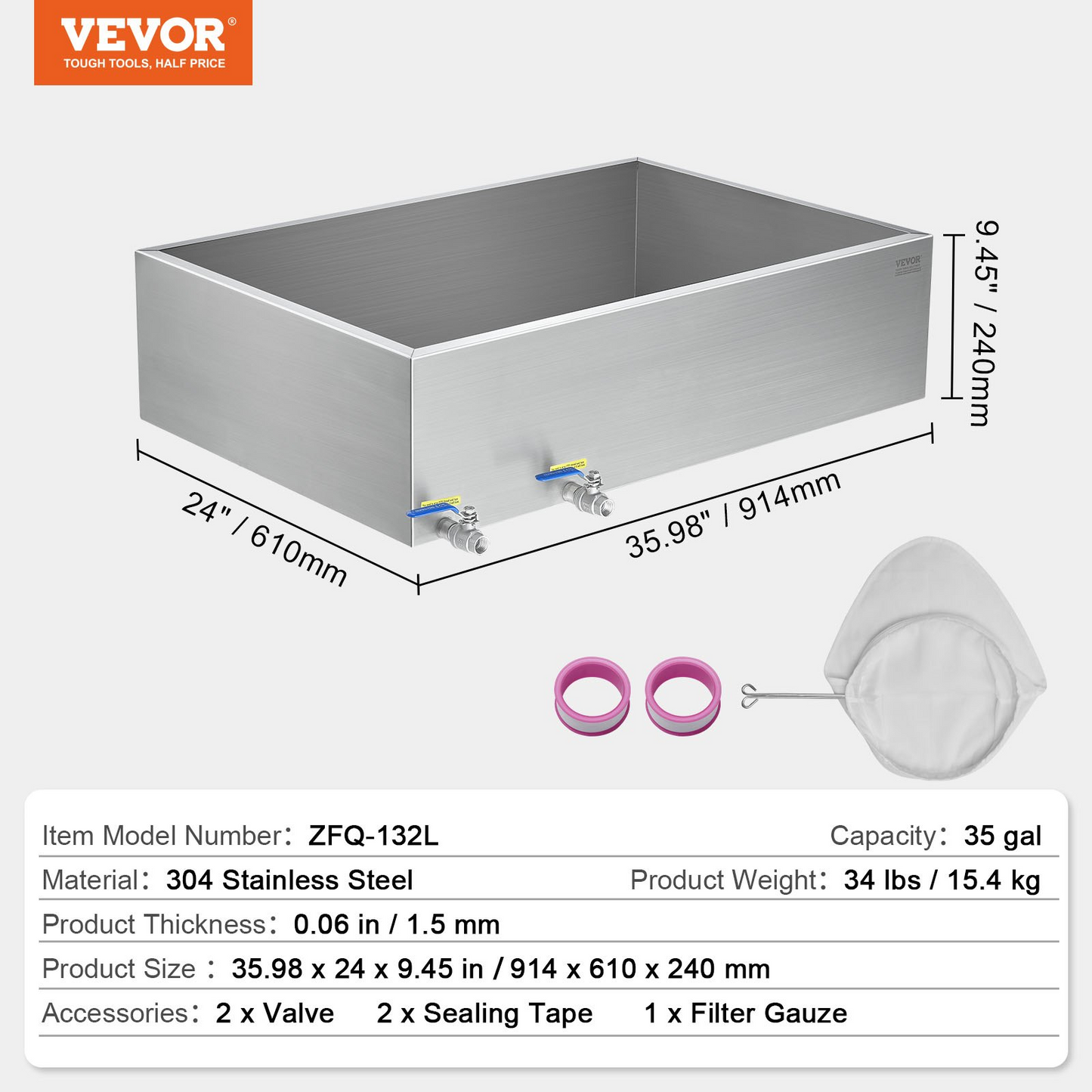 VEVOR Maple Syrup Evaporator Pan 304 Stainless Steel with 2 Valves Home Outdoor