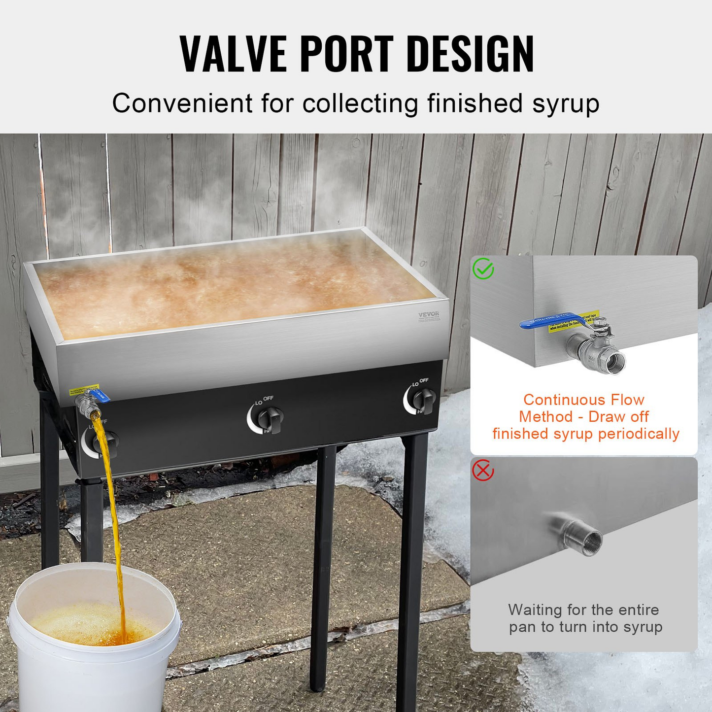 VEVOR Maple Syrup Evaporator Pan 304 Stainless Steel with Valve for Home Outdoor