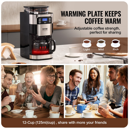 VEVOR 12-Cup Coffee Maker Drip Coffee Machine with 24-Hour Timer for Auto Brew