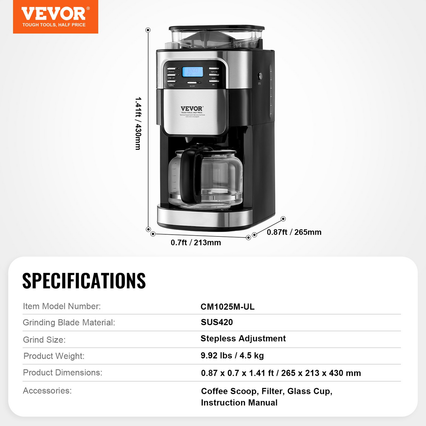 VEVOR 12-Cup Coffee Maker Drip Coffee Machine with 24-Hour Timer for Auto Brew