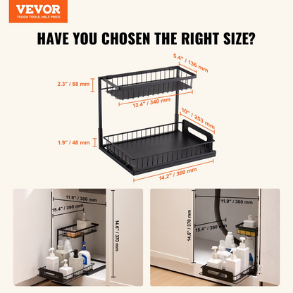 2-Tier Wire Pull Out Cabinet Under Sink Organizer 10.7"x14.2" Drawer Basket