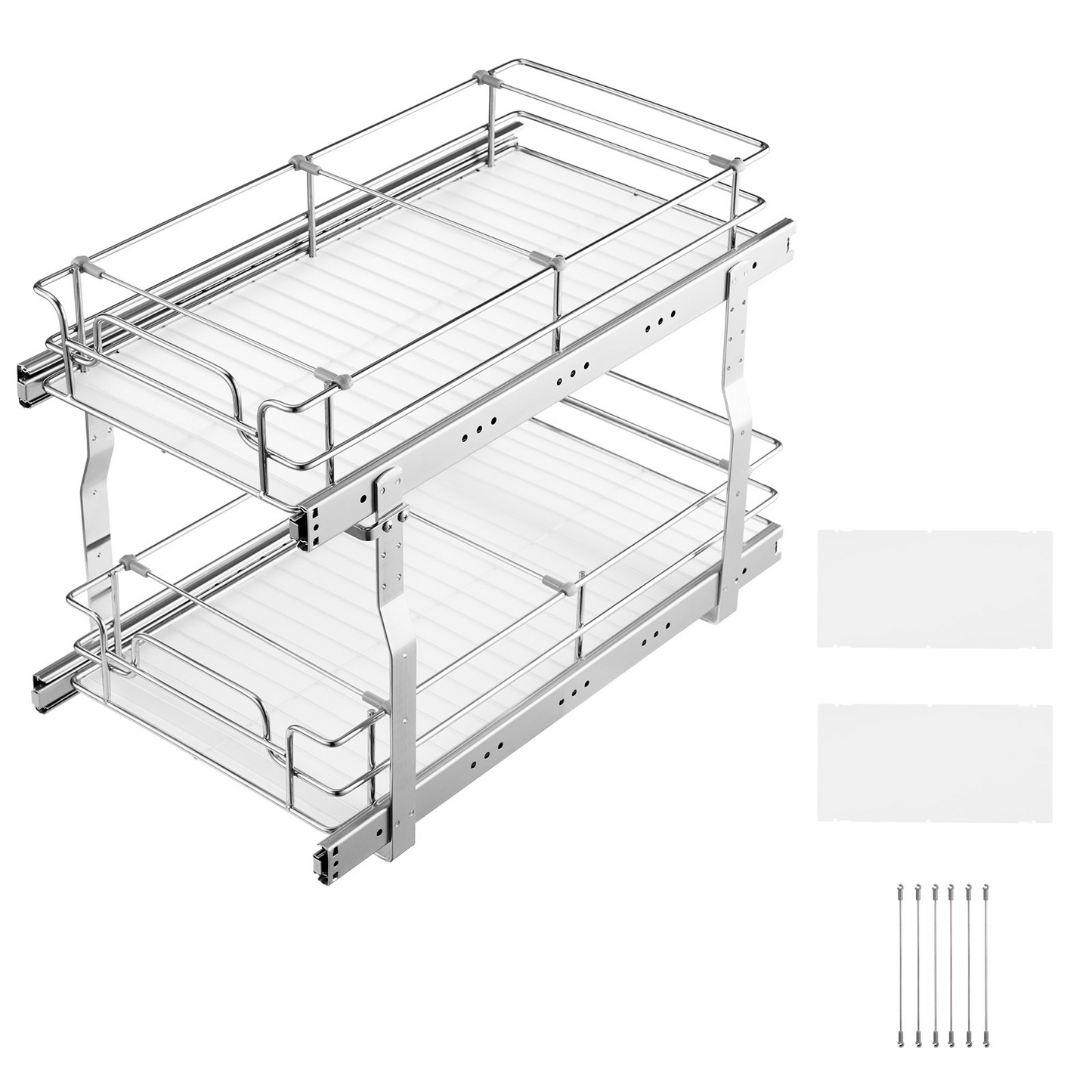 2-Tier Wire Pull Out Cabinet Under Sink Organizer 12x21 Inch Drawer Basket