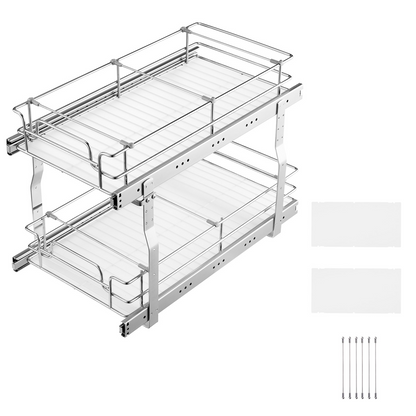 2-Tier Wire Pull Out Cabinet Under Sink Organizer 12x21 Inch Drawer Basket