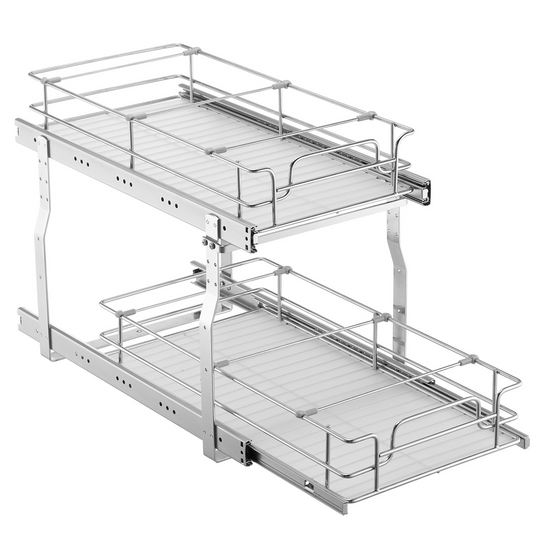 2-Tier Wire Pull Out Cabinet Under Sink Organizer 12x21 Inch Drawer Basket