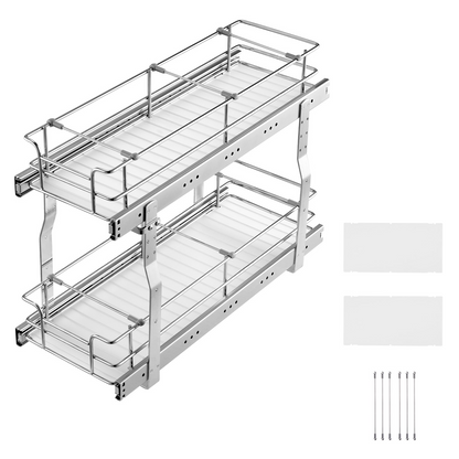 2-Tier Wire Pull Out Cabinet Under Sink Organizer 8.5x21 Inch Drawer Basket