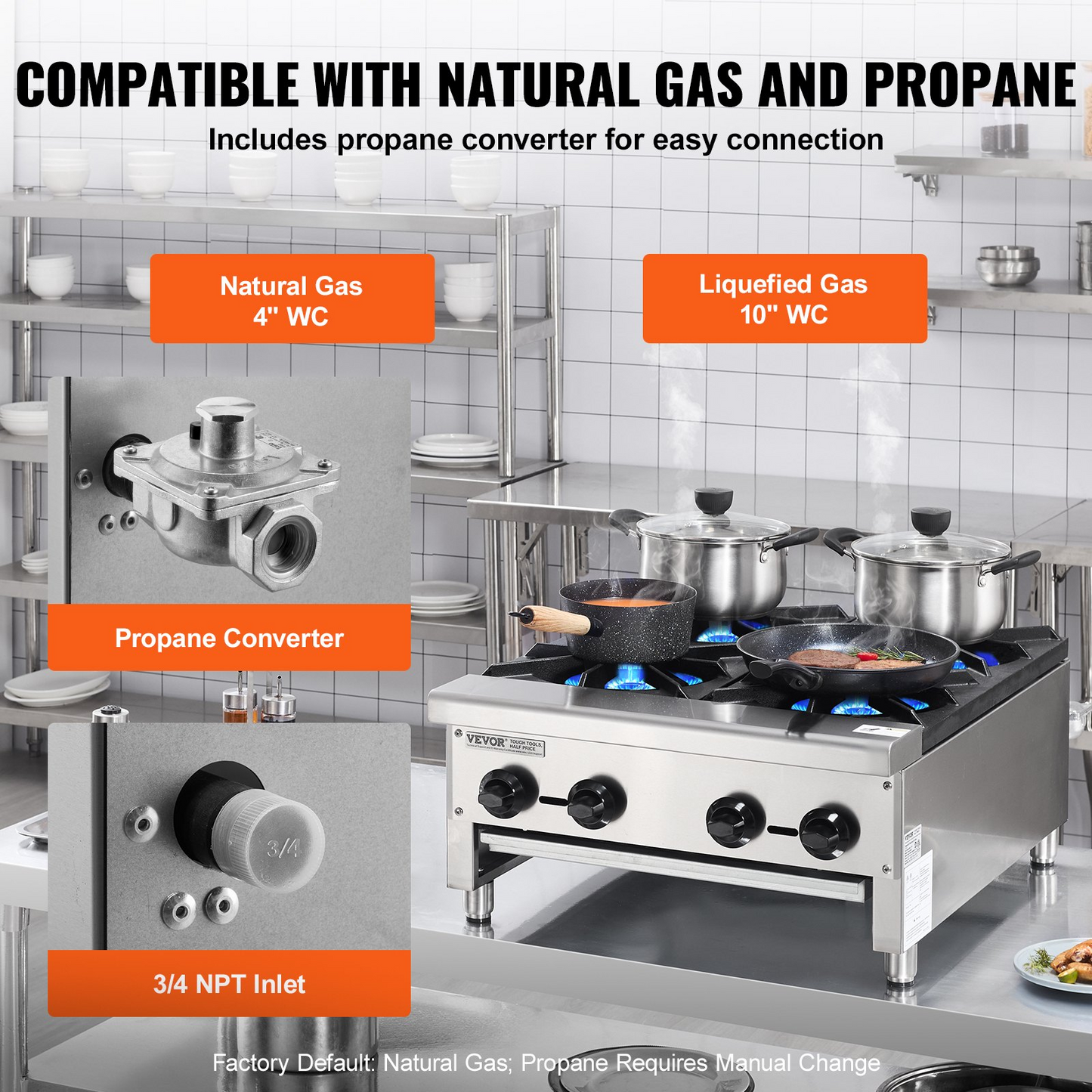 VEVOR Commercial Gas Range Stove 4 Burners Countertop Cooking Hot Plate Kitchen