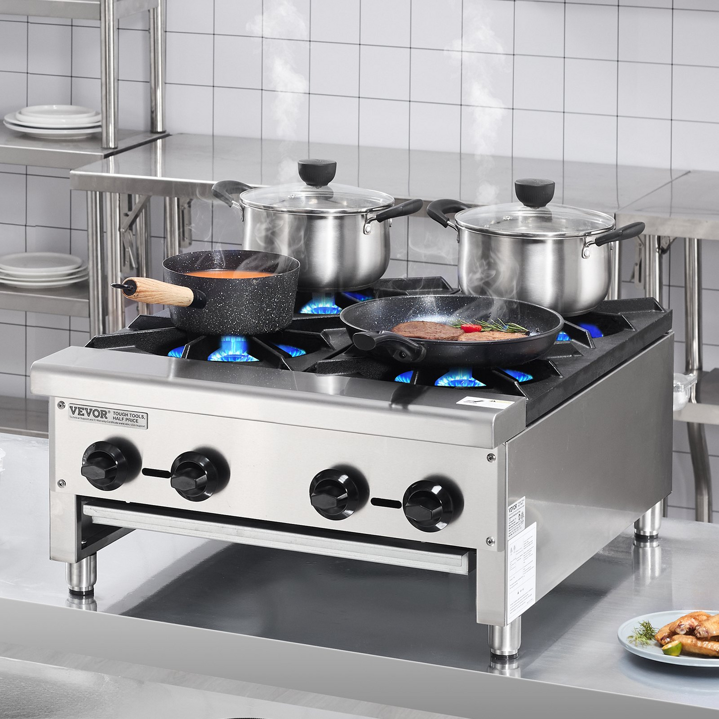 VEVOR Commercial Gas Range Stove 4 Burners Countertop Cooking Hot Plate Kitchen