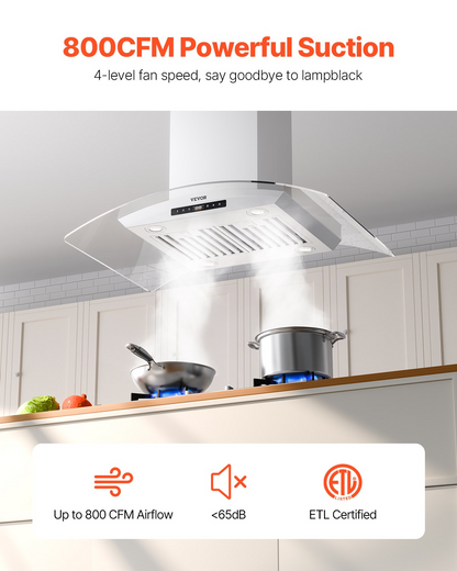 VEVOR 30" Wall Mount Range Hood Ceiling Mount Vent 800CFM Gesture & Touch Control