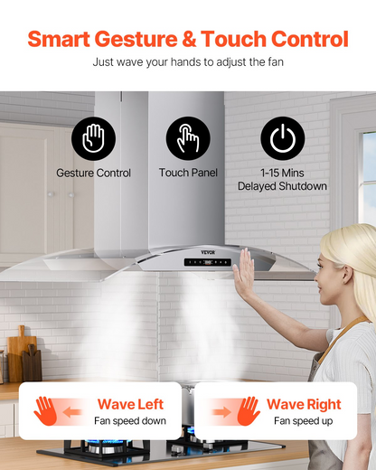 VEVOR 30" Wall Mount Range Hood Ceiling Mount Vent 800CFM Gesture & Touch Control