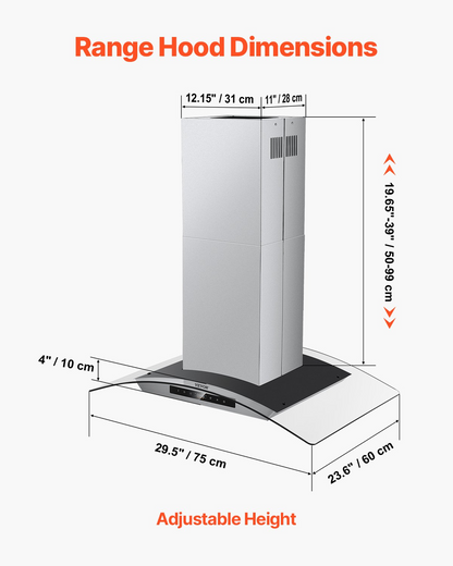 VEVOR 30" Wall Mount Range Hood Ceiling Mount Vent 800CFM Gesture & Touch Control