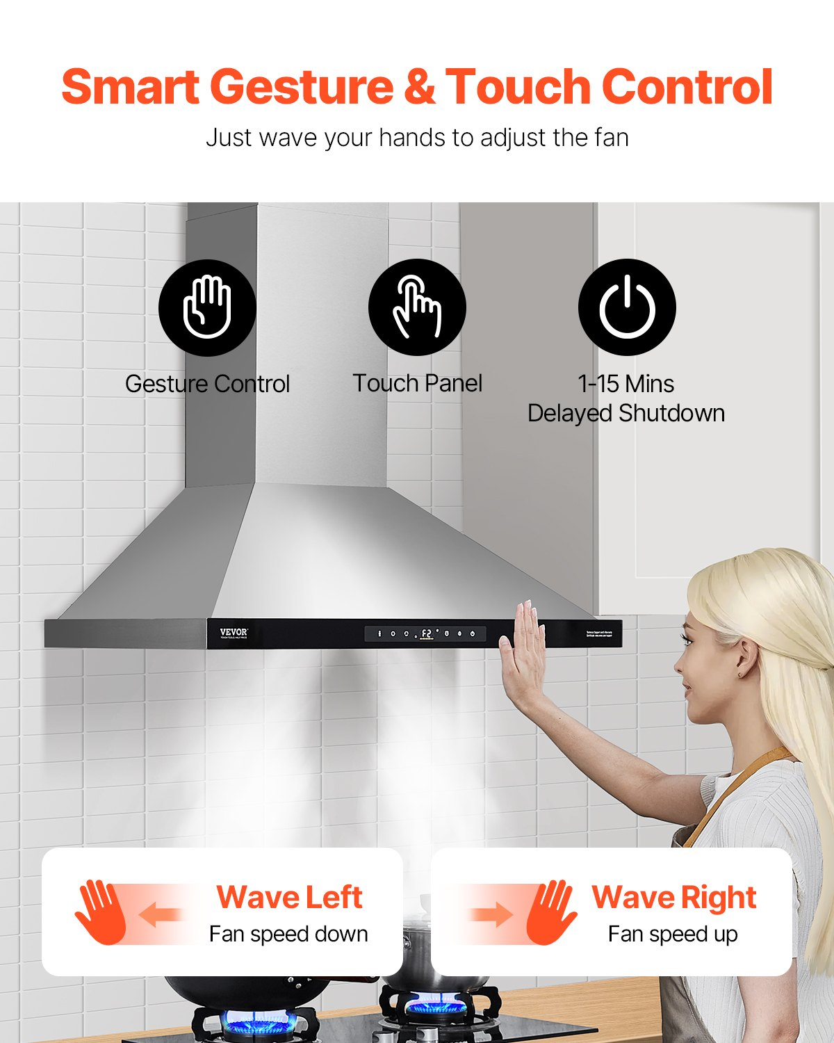 VEVOR 36" Wall Mount Range Hood Ceiling Mount Vent 800CFM Gesture & Touch Control