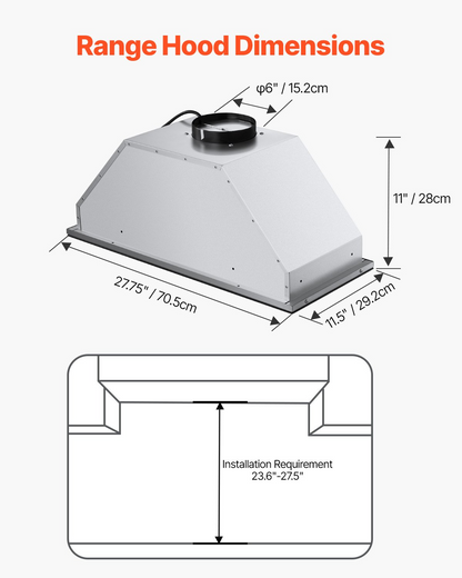 VEVOR 30in Built-in Range Hood Insert Vent Hood 800CFM Gesture & Touch Control