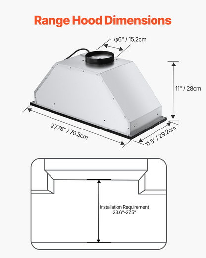 VEVOR 30in Built-in Range Hood Insert Vent Hood 800CFM Gesture & Touch Control