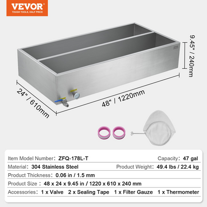 Maple Syrup Evaporator Pan 304 Stainless Steel with Valve and Thermometer