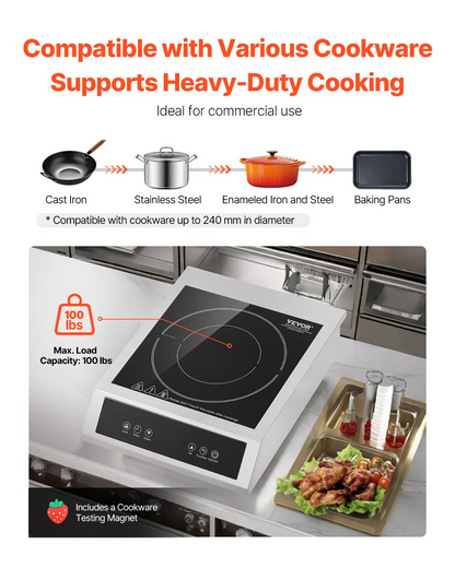 Portable Commercial Induction Cooktop 3500W Countertop Burner 11 Temp Levels