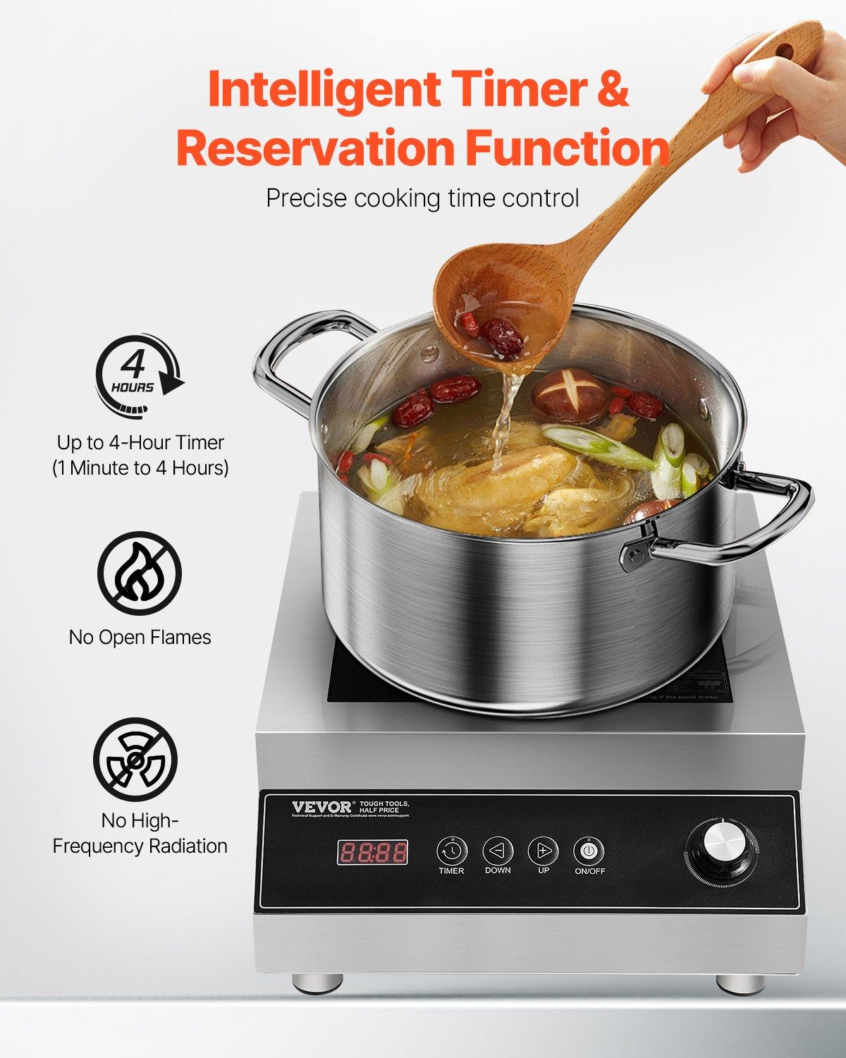 Portable Commercial Induction Cooktop 5000W Countertop Burner 16 Temp Levels