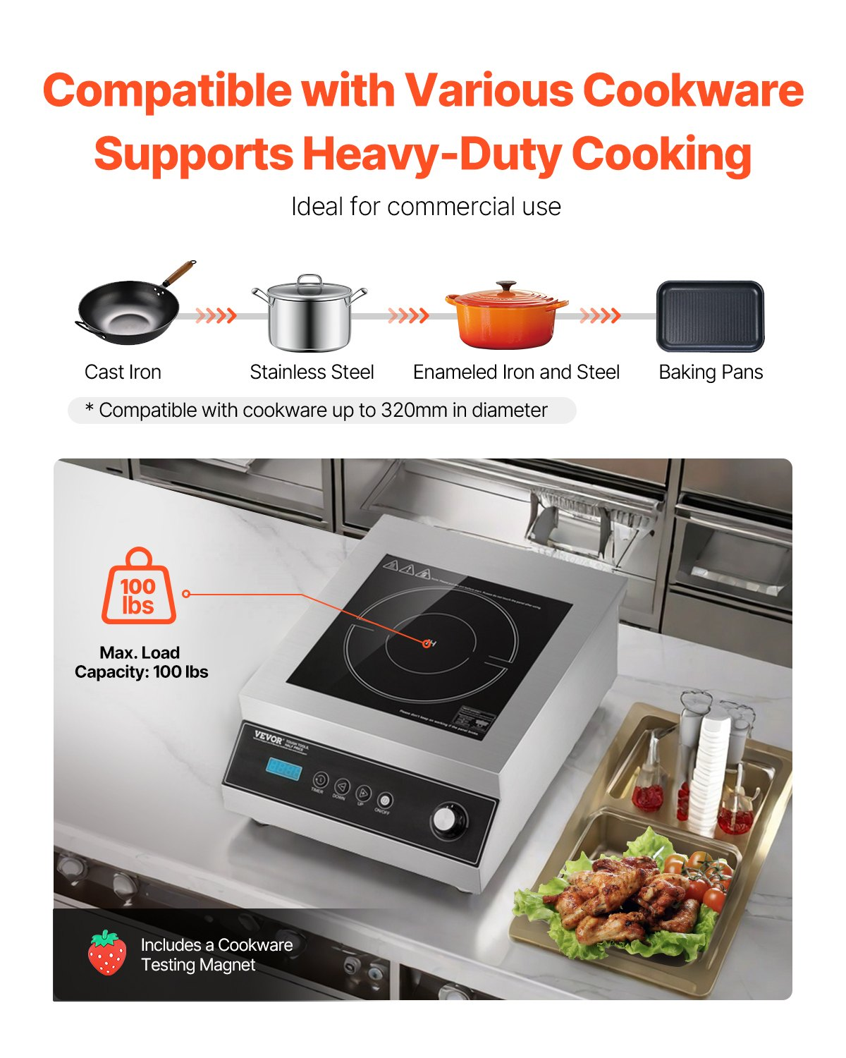 Portable Commercial Induction Cooktop 5000W Countertop Burner 16 Temp Levels