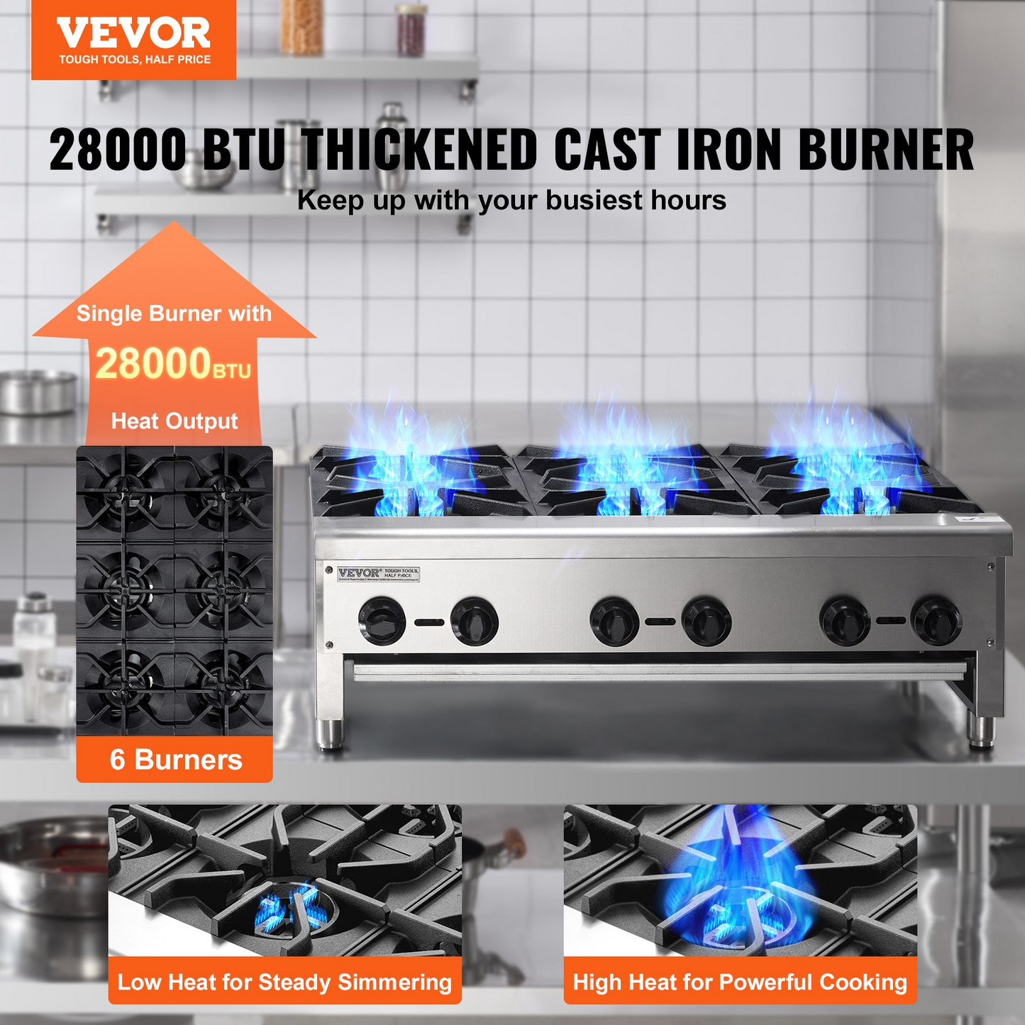 VEVOR Commercial Gas Range Stove 6 Burners Countertop Cooking Hot Plate Kitchen