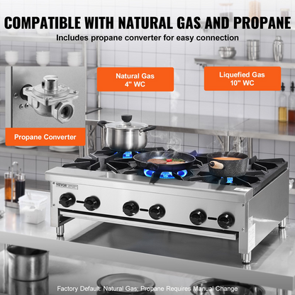 VEVOR Commercial Gas Range Stove 6 Burners Countertop Cooking Hot Plate Kitchen