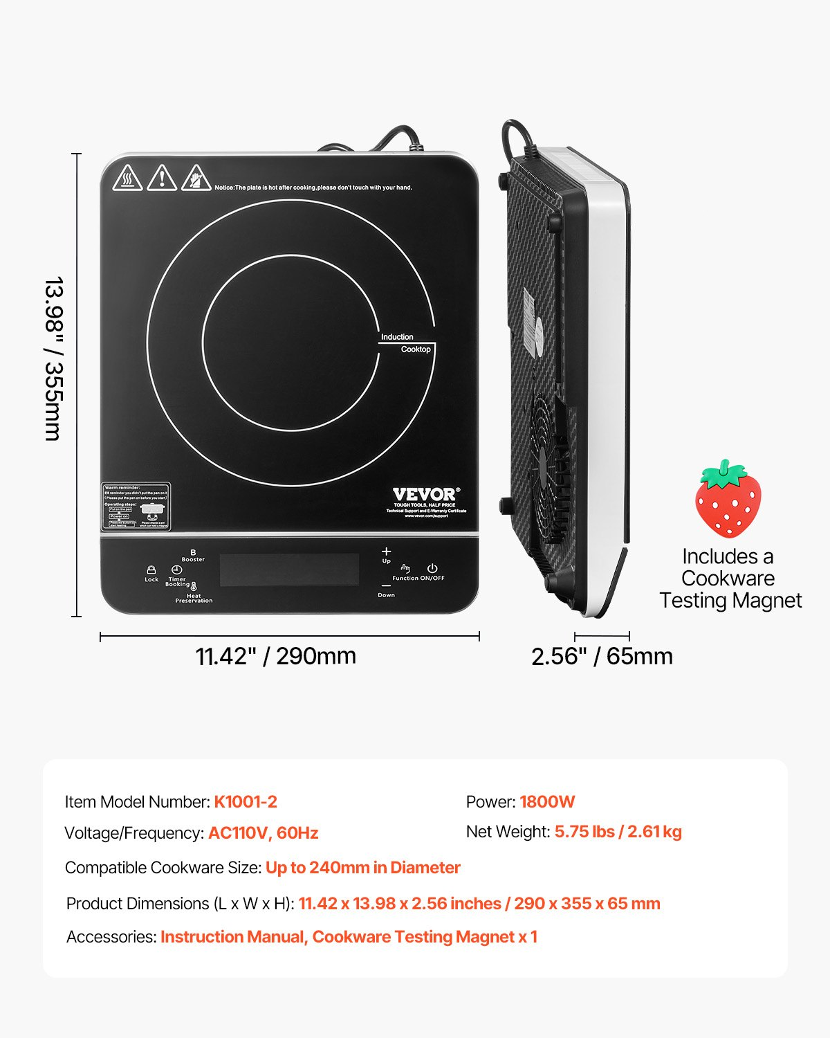 Portable Induction Cooktop 1800W Countertop Burner 9 Temp Levels Hot Plate