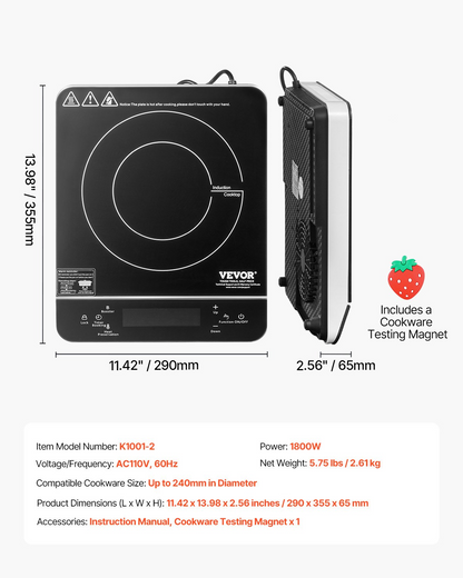 Portable Induction Cooktop 1800W Countertop Burner 9 Temp Levels Hot Plate