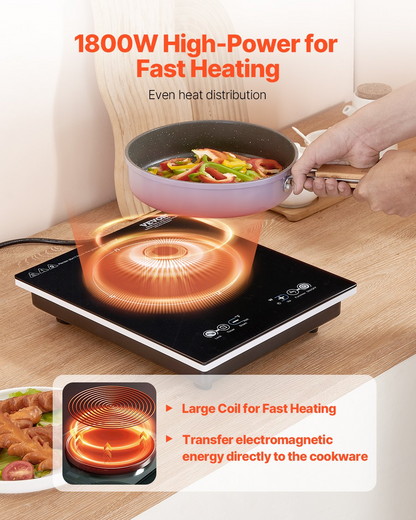 Portable Induction Cooktop 1800W Countertop Burner 9 Temp Levels Hot Plate