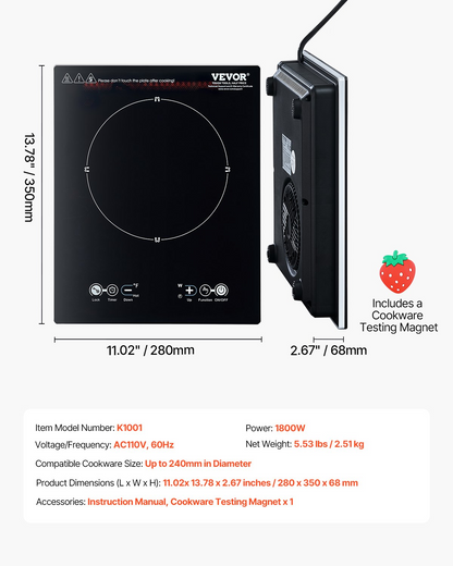 Portable Induction Cooktop 1800W Countertop Burner 9 Temp Levels Hot Plate