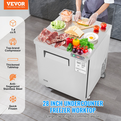 VEVOR 28" Commercial Frozen Refrigerator Sandwich & Salad Prep Table 7.4 Cu. Ft