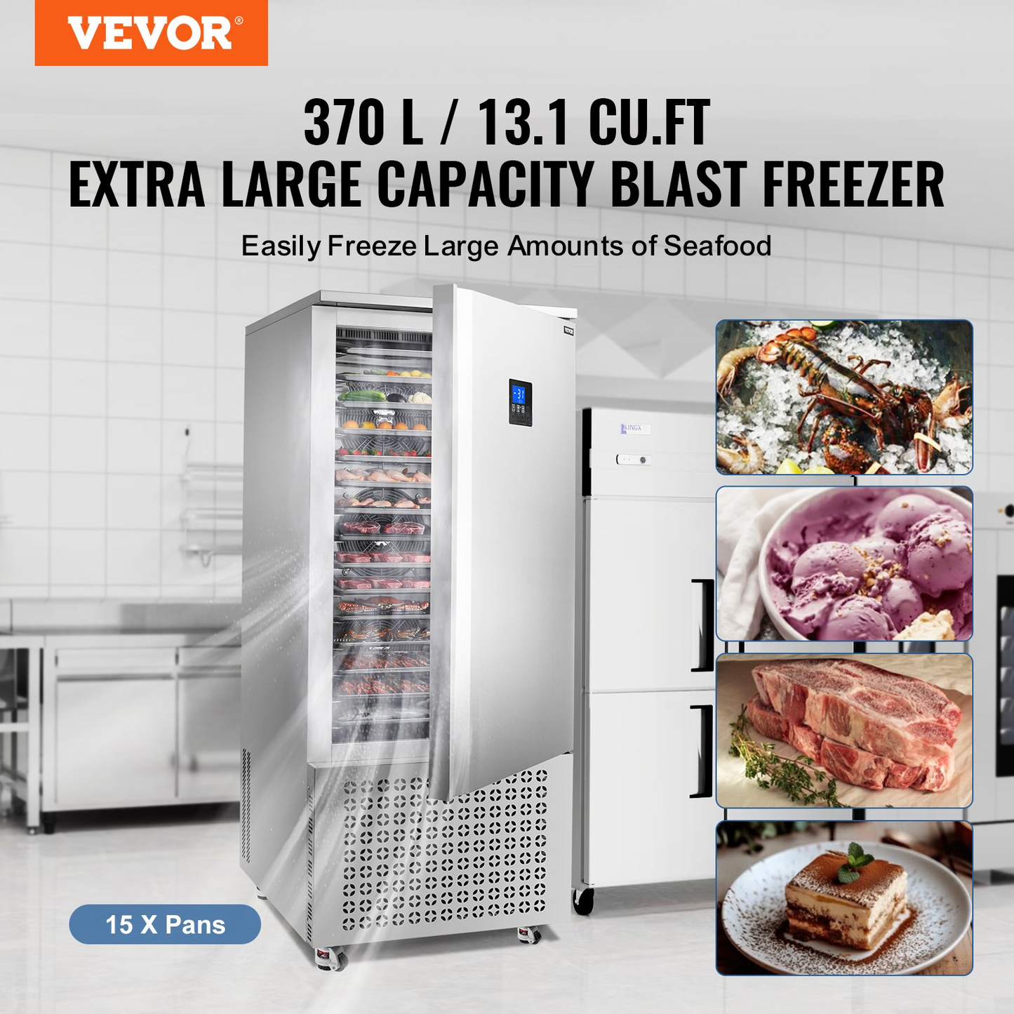 370L Commercial Blast Freezer 15 Trays Blast Chiller Chest Seafood Gelato