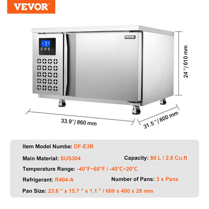 80L Commercial Blast Freezer 3 Trays Blast Chiller Chest Seafood Ice Cream