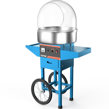 Vevor Commercial Cotton Candy Machine Blue Sugar Floss Maker With Cart Cover